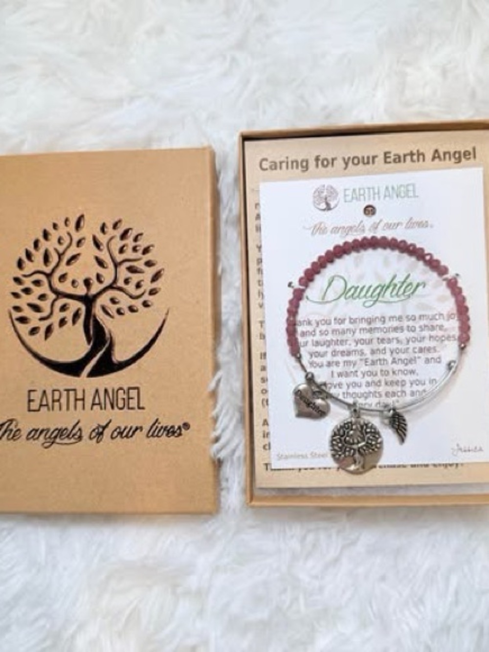 Earth Angel Daughter Charm Bracelet Pink Beaded Gift Bracelet NIB